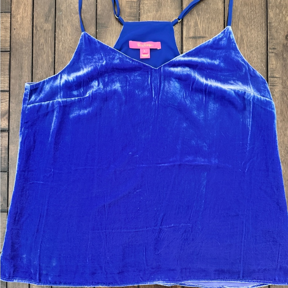 Lilly Pulitzer Blue Crushed Velvet Racerback Tank Top